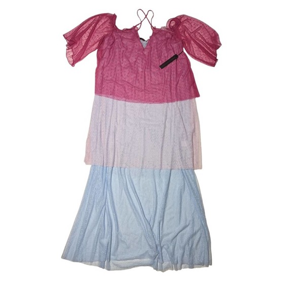 X Revolve House of Harlow Maxi Dress Barbie Pink Blue Tiered Frida Ruffle XS - Picture 5 of 6